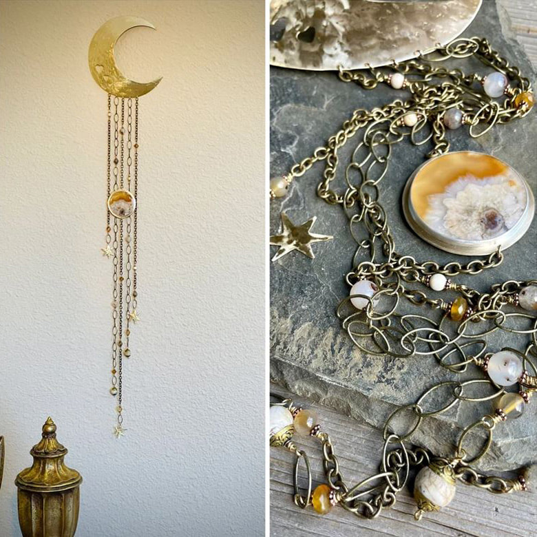 Brass Moon and Gemstones